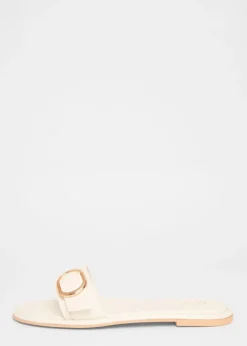 Quiz Cream Double Buckle Flat Sandals