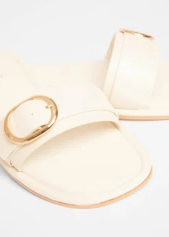 Quiz Cream Double Buckle Flat Sandals