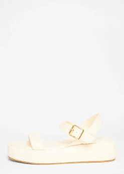 Quiz Cream Faux Leather Flatform Sandals