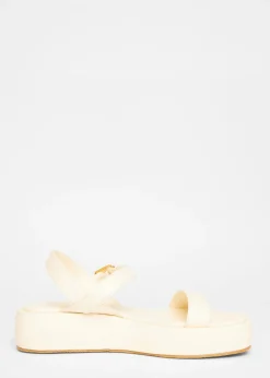 Quiz Cream Faux Leather Flatform Sandals