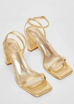 Quiz Gold Barely There Block Heels