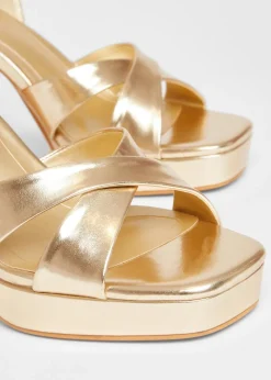 Quiz Gold Cross Strap Platform Heels