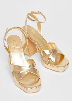 Quiz Gold Cross Strap Platform Heels