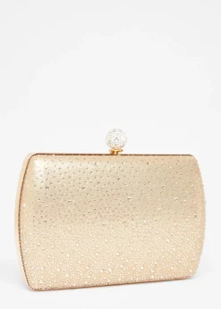 Quiz Gold Diamante Curve Box Bag
