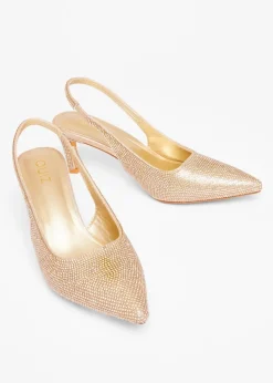 Quiz Gold Diamante Sling Back Heels