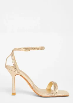 Quiz Gold Diamante Strap Heels