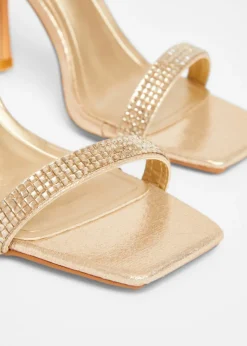 Quiz Gold Diamante Strap Heels
