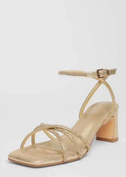 Quiz Gold Diamante Strappy Heeled Sandals