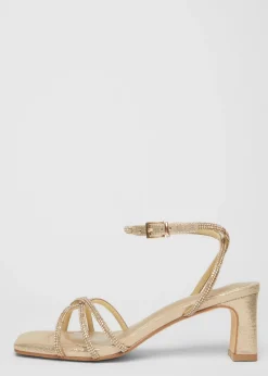 Quiz Gold Diamante Strappy Heeled Sandals
