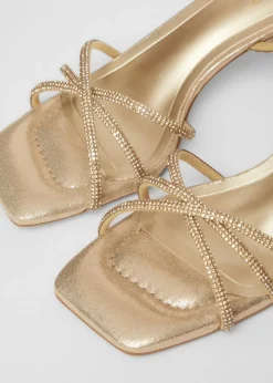 Quiz Gold Diamante Strappy Heeled Sandals