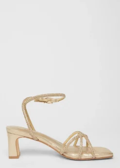 Quiz Gold Diamante Strappy Heeled Sandals