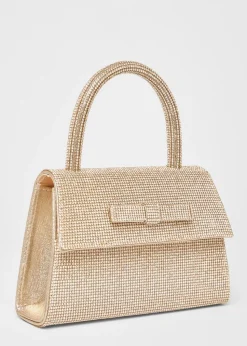 Quiz Gold Diamante Top Handle Bag