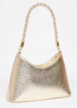 Quiz Gold Diamante Twist Handle Bag