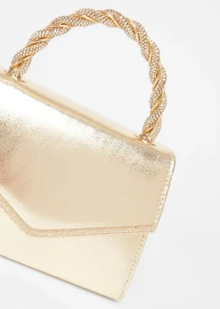 Quiz Gold Diamante Twist Top Handle Bag