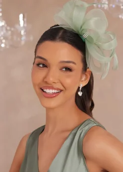 Quiz Green Diamante Bow Headband Fascinator