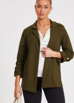 Quiz Khaki Ruched Sleeve Blazer