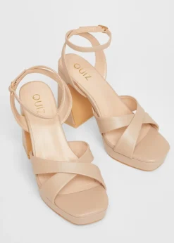 Quiz Natural Cross Strap Platform Heels