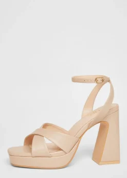 Quiz Natural Cross Strap Platform Heels