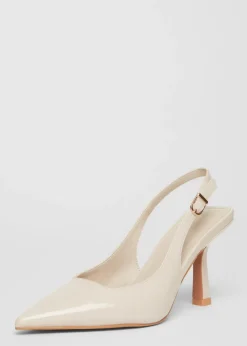 Quiz Natural Patent Slingback Low Court Heels