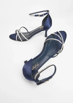 Quiz Navy Diamante Cross Strap Heels