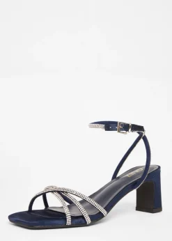 Quiz Navy Diamante Strappy Heeled Sandals