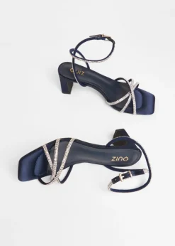 Quiz Navy Diamante Strappy Heeled Sandals