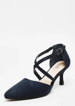 Quiz Navy Faux Suede Low Court Heels