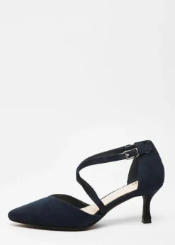 Quiz Navy Faux Suede Low Court Heels