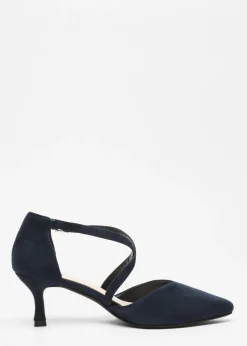 Quiz Navy Faux Suede Low Court Heels