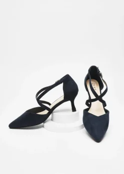 Quiz Navy Faux Suede Low Court Heels