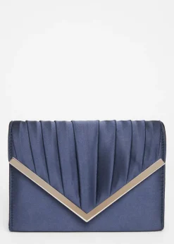 Quiz Navy Pleated Clutch Bag