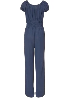 Quiz Navy Textured Puff Sleeve Jumpsuit
