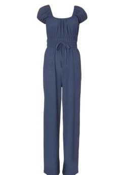 Quiz Navy Textured Puff Sleeve Jumpsuit