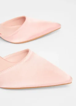 Quiz Pink Satin Diamante Strap Court Heels