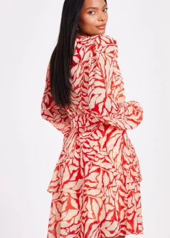 Quiz Red Chiffon Floral Skater Dress