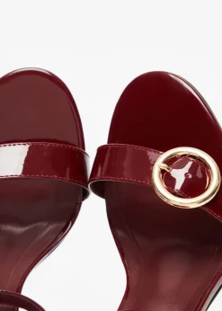 Quiz Red Faux Leather Buckle Heels