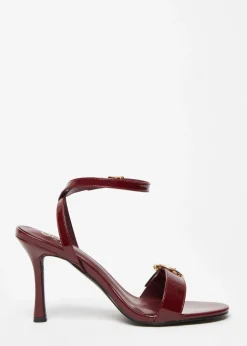 Quiz Red Faux Leather Buckle Heels