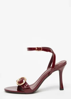 Quiz Red Faux Leather Buckle Heels