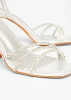 Quiz Silver Diamante Block Heeled Sandal