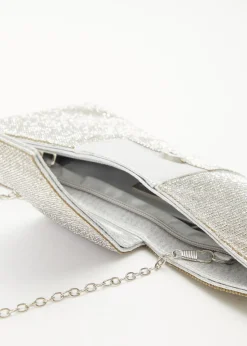 Quiz Silver Diamante Bow Bag