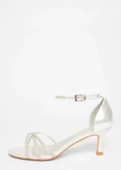 Quiz Silver Diamante Cross Strap Heels