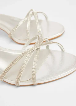 Quiz Silver Diamante Cross Strap Heels