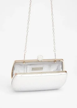 Quiz Silver Diamante Curve Box Bag