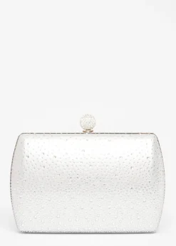 Quiz Silver Diamante Curve Box Bag