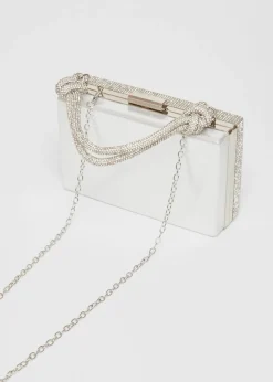 Quiz Silver Diamante Knot Top Handle Bag