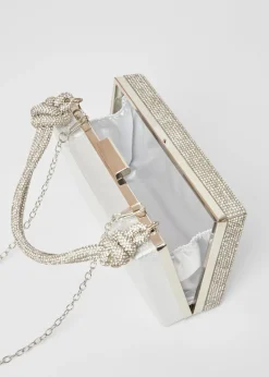 Quiz Silver Diamante Knot Top Handle Bag