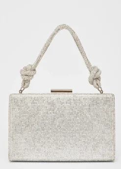 Quiz Silver Diamante Knot Top Handle Bag