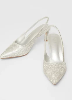Quiz Silver Diamante Sling Back Heels