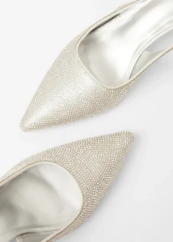 Quiz Silver Diamante Sling Back Heels