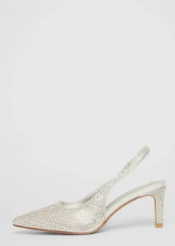 Quiz Silver Diamante Sling Back Heels